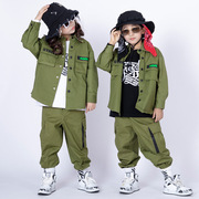 男童嘻哈潮装街舞套装儿童潮服军绿工装服装帅气hiphop演出服女童