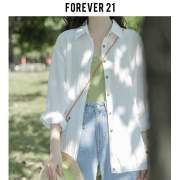 Forever 21早春款小清新白色防晒衬衫女甜美休闲开衫上衣长袖外套