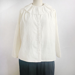 原创设计早春季双层纱纯棉，上衣纯乳白色，甜美荷叶领宽松休闲衬衫