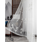 新中式窗纱中国风竹子，纱帘透光刺绣白纱禅意茶室，客厅书房窗帘定制