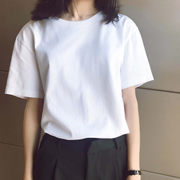 棉质短袖t恤女装，ins潮2023年夏季宽松韩版纯白色半截袖上衣服