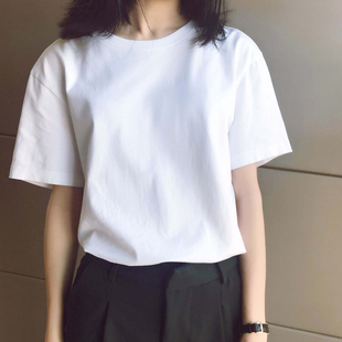 棉质短袖t恤女装ins潮，2023年夏季宽松韩版纯白色半截袖上衣服