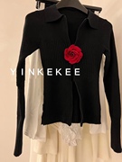 yinkekee(11.12上新)韩版洋气，个性小众简约花朵开衫女