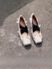 2024早春新中式方头交叉绑带芭蕾，鞋女粗跟玛丽珍鞋浅口中跟单鞋子
