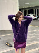 紫色v领水貂绒毛衣外套女冬季厚软糯高级感超好看马海毛针织开衫
