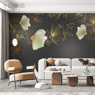 新中式现代浮雕花朵蝴蝶金箔轻奢客厅沙发电视背景墙壁纸定制壁画