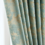 地中海美式复古绿烫金绒布窗帘全遮光丝绒客厅卧室飘窗高级感