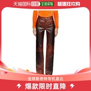 香港直邮潮奢marineserre女士，酒红色印花皮革长裤