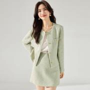 日本春清新绿色羊毛，小香风套装法式高级感通勤风外套半裙