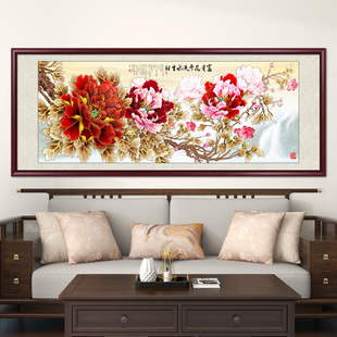 新中式花开富贵国画牡丹客厅装饰画，沙发背景墙挂画卧室床头墙壁画