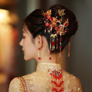 水舞u1511新娘头饰，中式红色古装套装，结婚礼秀禾礼服旗袍发饰