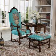 美式单人沙发椅 实木高档装饰椅高背书房椅影楼椅雕花复古餐椅