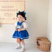 女童JK套装夏婴幼儿童海军风泡泡袖衬衫领结包屁百褶裙三件套野