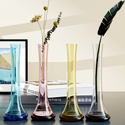 花瓶玻璃透明干花小清新文艺简约小口现代欧式客厅摆设彩色插花瓶