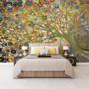 北欧手绘发财树抽象树花卉客厅，电视背景墙纸无缝沙发壁纸壁画墙布
