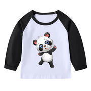 卡通熊猫t恤春秋长袖，上衣男童班服女儿童装，亲子装宝宝上衣服