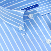蓝白条纹衬衫男长袖扣，领纯棉商务正装衬衣，免熨烫春季衬衫修身