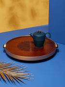 哲品  金木茶盘圆型家用储水式茶盘现代简约铝花梨木茶具沥水托盘