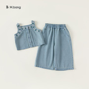 女童2024夏季韩版宝宝刺绣花朵牛仔吊带两件套夏季套装