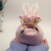 日式粉色可爱兔子耳朵束口袋首饰，包小号(包小号，)便携化妆品抽绳收纳袋