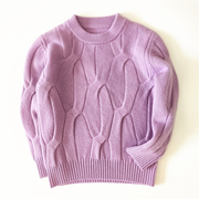 冬季女童羊绒衫韩版洋气女宝宝，毛衣圆领紫色小孩，儿童针织上衣厚款