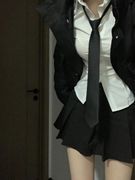 套装女学生原创ik长袖衬衫收腰修身纯欲风衬衣百褶裙短裙子两件套