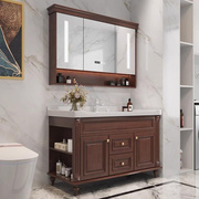 美式浴室柜组合橡木落地一体陶瓷，盆洗漱智能，新中式卫浴家具1.2米1