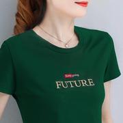 t恤女2024绿色圆领短袖半袖上衣2024年夏季薄款小衫中年0415h