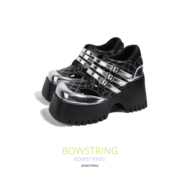 bowstring原创小众设计感朋克，风银色粗跟厚底鞋辣妹厚底鞋