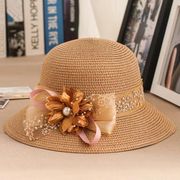 帽子女防晒草帽花朵洋气太阳帽可折叠韩版夏季时尚沙滩遮阳帽
