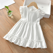 女童连衣裙夏装洋气白色，裙子2022女宝宝夏季棉麻薄款连身裙