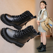 女童短靴秋冬2023韩版女孩单靴英伦风学生，加绒马丁靴宝宝皮靴