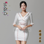 花飞夜韩国2023年秋款韩版五分袖修身连衣裙小洋装铅笔裙