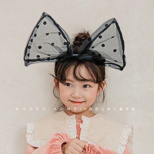 我的小妹立体兔耳朵儿童发箍摄影发饰波点网纱超大蝴蝶结女童头箍