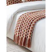北欧ins针织毛线毯(毛线毯，)沙发装饰毯床尾巾黄色搭巾样板房长款