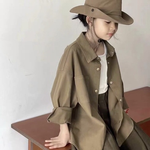 韩国童装男女童衬衫外套儿童2024春季女孩时髦长袖上衣潮