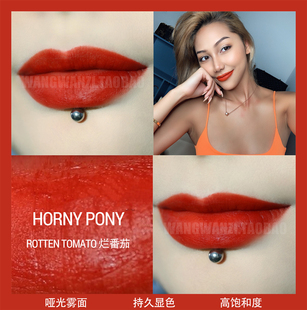 horny pony橘红色烂番茄色口红哑光欧美唇釉唇膏秋冬超显白口红