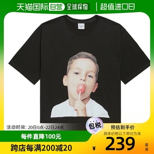韩国直邮Adlv上衣T恤夏季黑色棒棒糖男孩图案百搭舒适简约日常