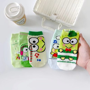 日系卡通动漫袜子女绿色青蛙可爱短袜韩版女士船袜不掉跟纯棉棉袜