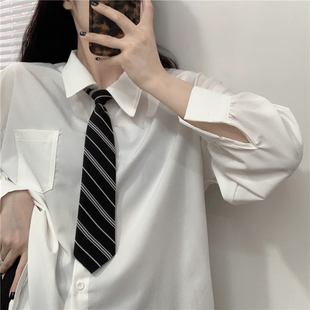 免打黑色条纹领带女jk衬衫日系学院，风百搭时髦单品休闲格纹领结男