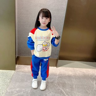 女童奥特曼衣服套装，2024春季纯棉发光小女孩运动卫衣两件套潮