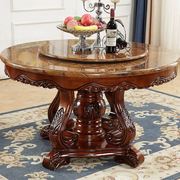 大理石餐桌实木圆桌别墅豪华欧式雕花餐桌椅，组合家用圆形饭桌转盘