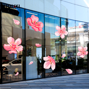 春季樱花玻璃贴装饰开春服装店，橱窗氛围墙，贴超大号花朵静电窗贴