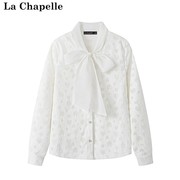 拉夏贝尔/La Chapelle秋装法式洋气蕾丝衬衫荷叶边蝴蝶结百搭上衣