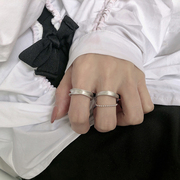 韩版s925纯银戒指女简约不规则，凹凸面拉丝，圆珠戒指个性指环食指戒