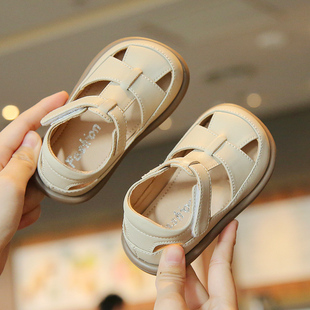 夏季宝宝凉鞋女童公主鞋幼童包头小皮鞋软底防滑婴儿学步鞋子