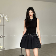 小众黑色连衣裙女设计感花朵裙子法式气质短裙高级感显瘦花苞裙潮