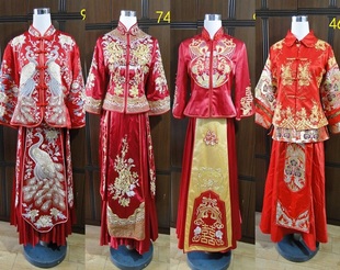 大码结婚新娘女中式嫁衣敬酒礼服，龙凤褂缎面唐装中式秀禾套装9296