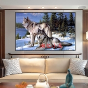 印花法国DMC纯棉十字绣套件客厅餐厅卧室动物横版 可爱雪地狼