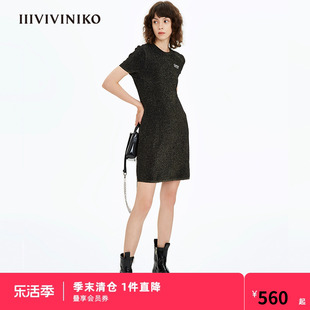设计师品牌iiiviviniko秋冬黑色，超短针织连衣裙